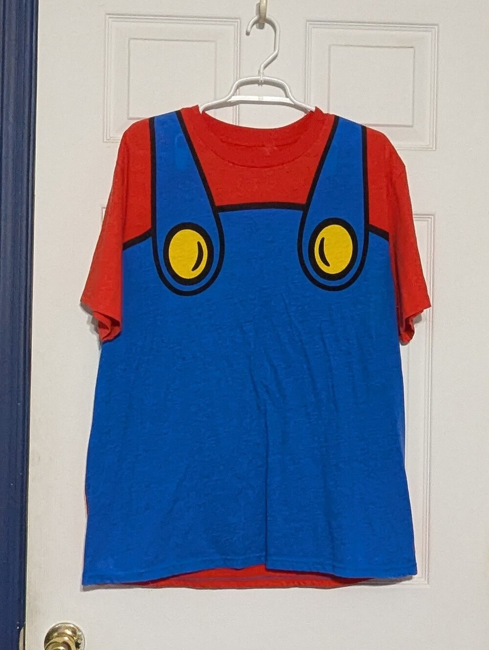 Super Mario Bros Cosplay Costume Tee Red & Blue Faux Overalls XL